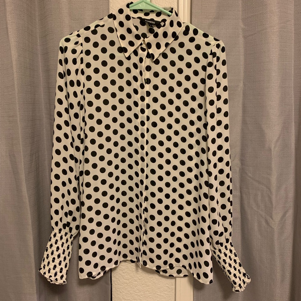 Express Black/White Polka Dot Top
